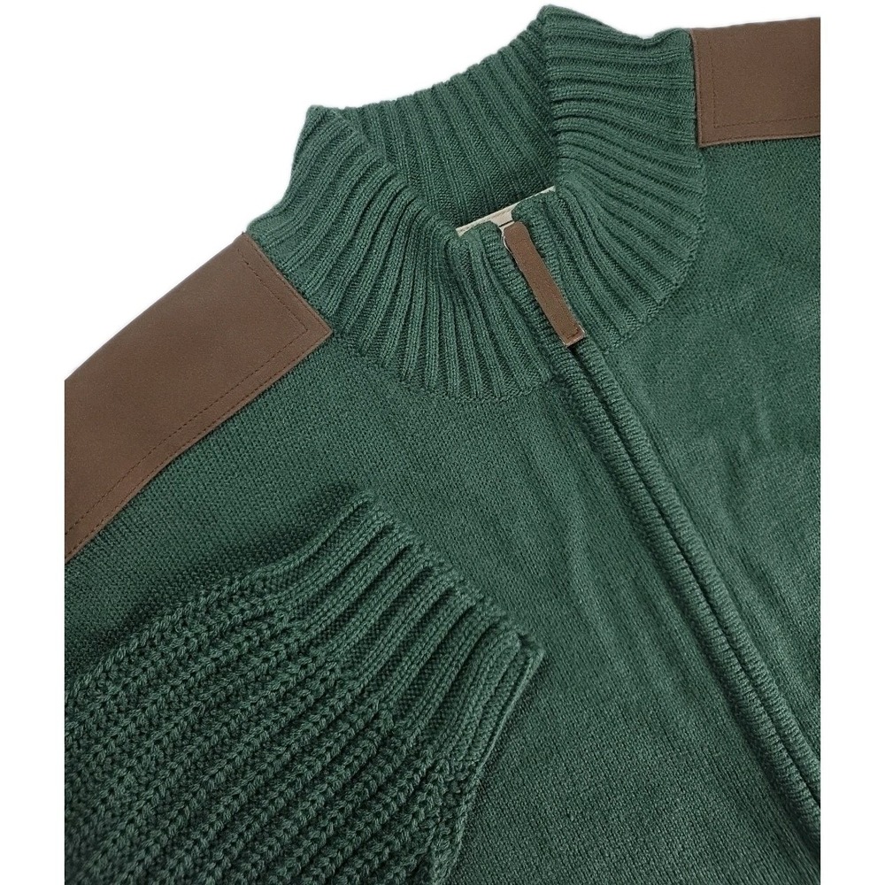 Boulder Creek Trading Company Men's Big 2XL CARDIGAN SWEATER SUEDE ACCENTS GREEN